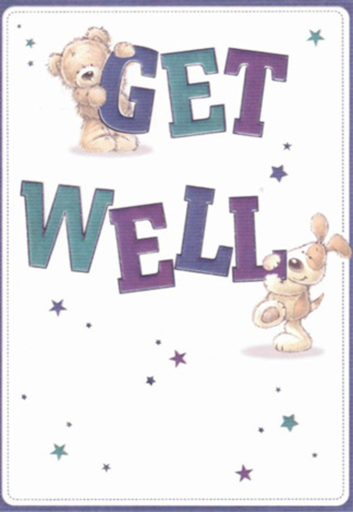 Embodying encouragement and gentle joy, this get well card's design is inspired by the welcoming ethos of North Ockendon's floral shops and parks. Playful star illustrations seem to waltz around two lovable companions-a plump bear with shimmering brown fur and a floppy-eared puppy-whose proximity and expressions convey heartfelt support. The confident, oversized text below is shaded in aquas and deep violets, hues that recall the fresh arrangements prepared at North Ockendon Florist, often delivered to loved ones across the area. Detailed brushwork gives a sensory richness to the bear's fluff and the puppy's velvet-soft ears, inviting the touch much like an armful of blooms. The atmosphere is airy and light, echoing the tranquil spaces of North Ockendon on a bright day. Whether displayed on a mantelpiece in a local home or paired with a fresh bouquet for a patient on Arrow Lane, this card's vibrant yet gentle composition brings a message of hope, healing, and friendly encouragement, true to the heart of its community.